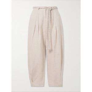 ANDRES OTALORA Una Vida belted pleated linen tapered pants 2